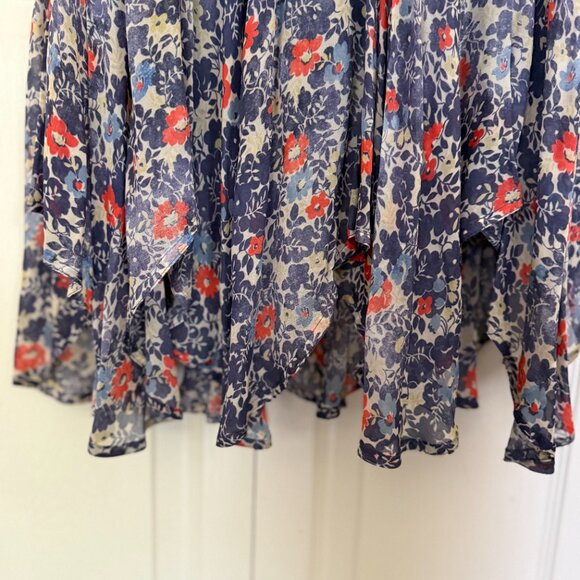 Polo Ralph Lauren Blue Floral Maxi Dress XL Boho-Chic Tie Neck Smocked Waist - Picture 9 of 13